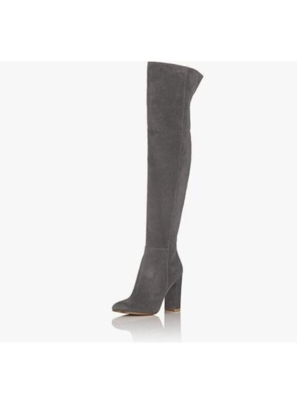 Grey Women Over The Knee Chunky High Heels Stretch Thigh High Zipper Long Boot